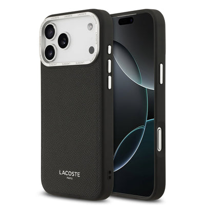 Husa Lacoste piele sintetica Champs Elysees Magsafe pentru iPhone 17 Pro Max Negru