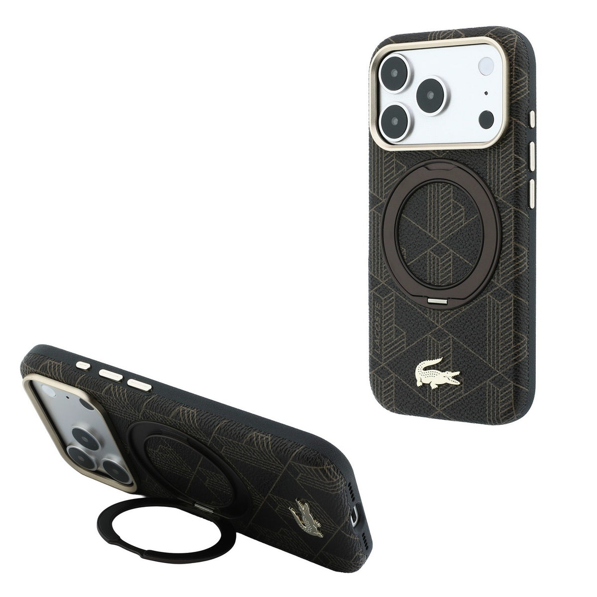 Husa Lacoste PVC Semi Wrap Blend Ring Stand Magsafe pentru iPhone 18 Pro Max Auriu deschis