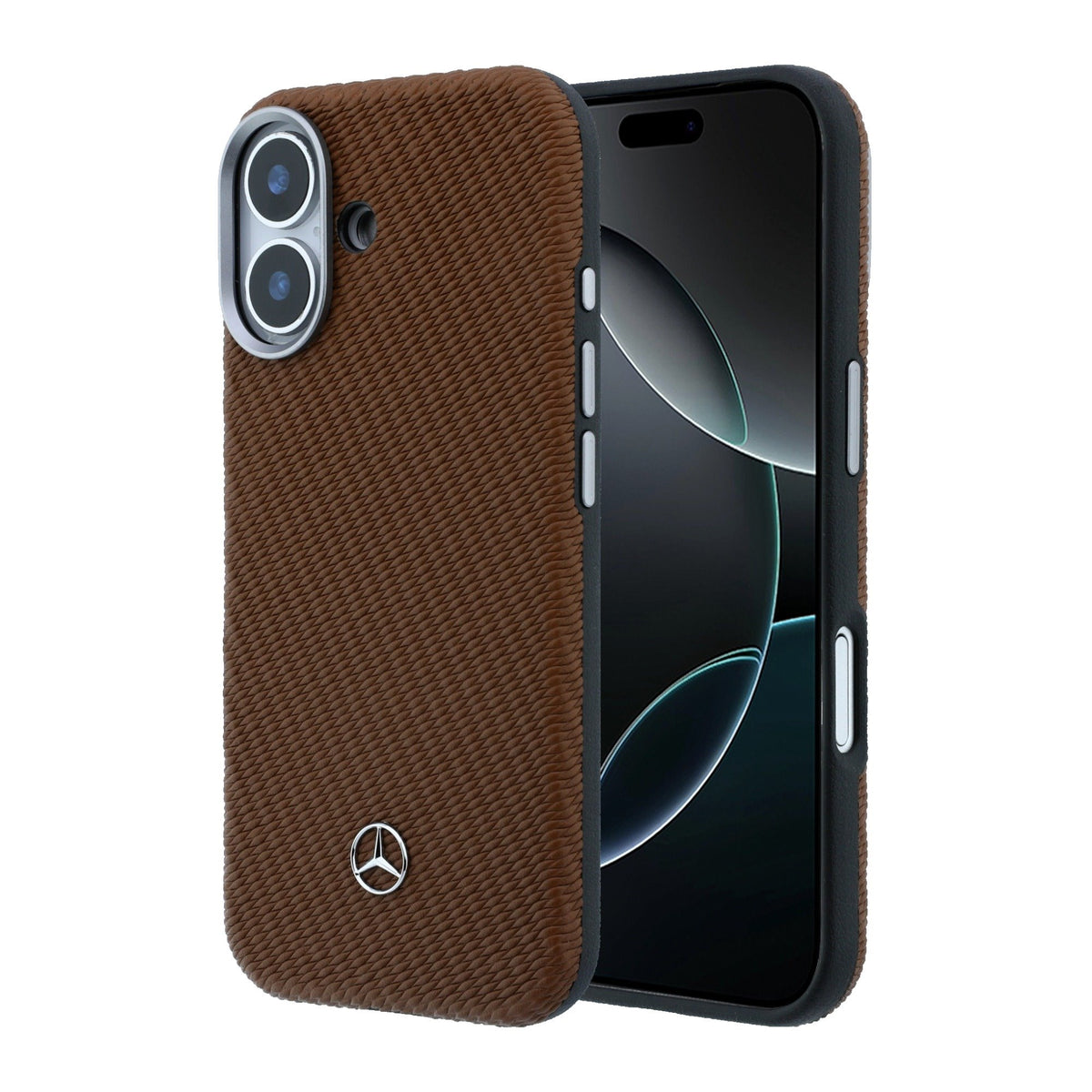 Husa Mercedes piele sintetica Wood Semi Wrap Magsafe pentru iPhone 17 Camel