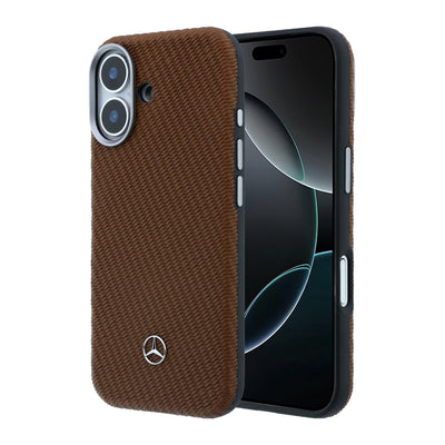 Husa Mercedes piele sintetica Wood Semi Wrap Magsafe pentru iPhone 17 Camel