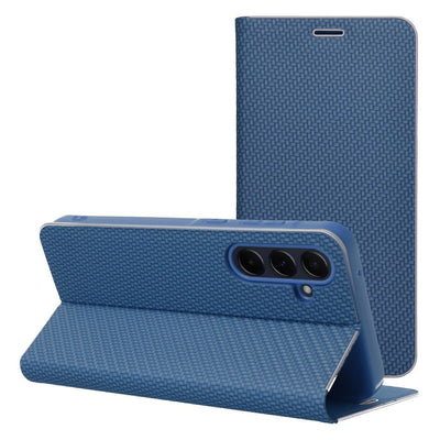 Husa Luna Book Carbon Flip pentru Xiaomi Redmi Note 14 4G (Global - 163,25mm X 76,55mm X 8,16mm) Albastru