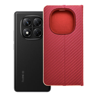 Husa Luna Book Carbon Flip pentru Xiaomi Redmi Note 14 PRO 5G / 14 PRO Plus 5G Rosu