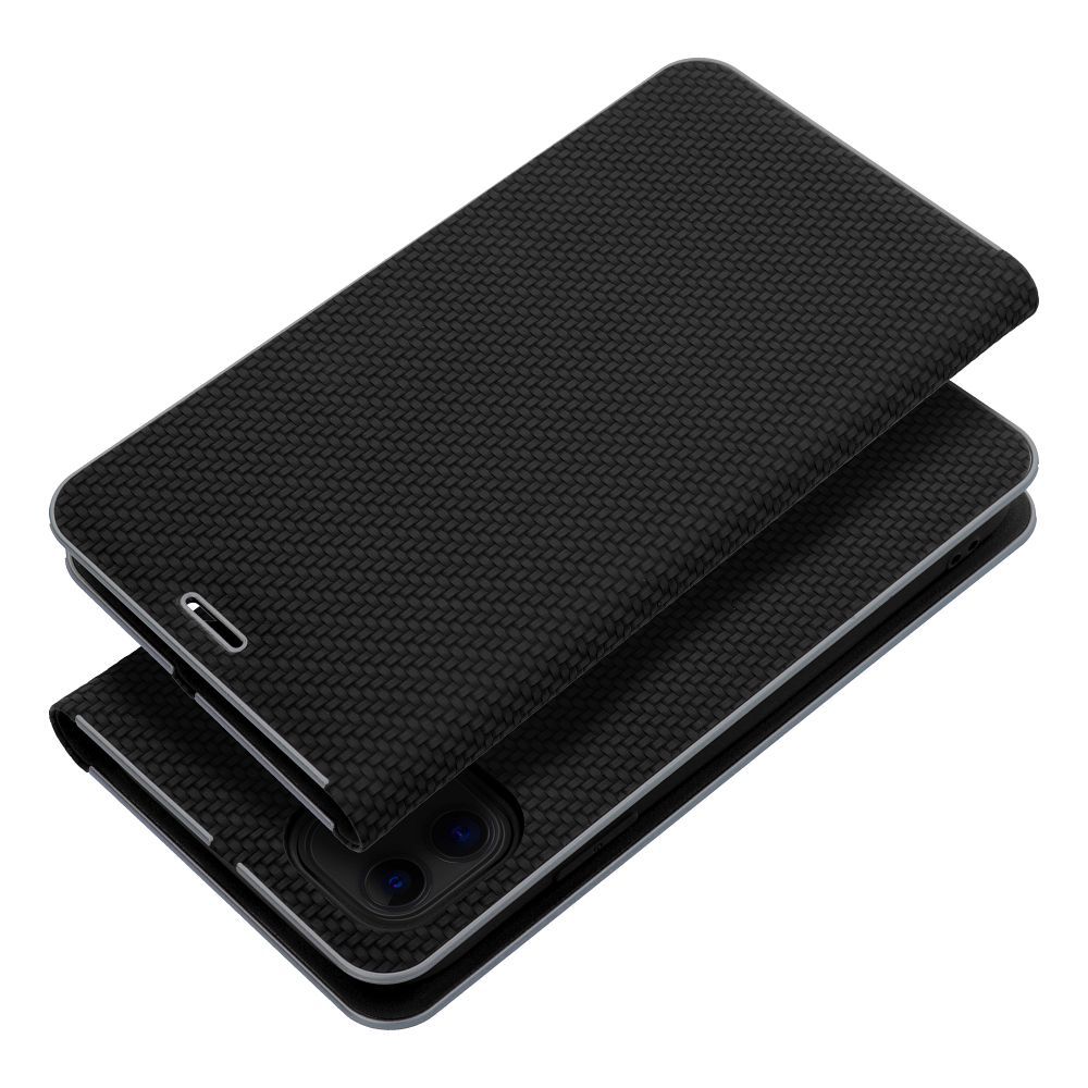 Husa Luna Book Carbon Flip pentru iPhone 16 Plus Negru
