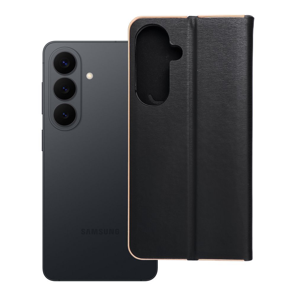 Husa Luna Book Auriu Flip pentru Samsung S26 Plus Negru