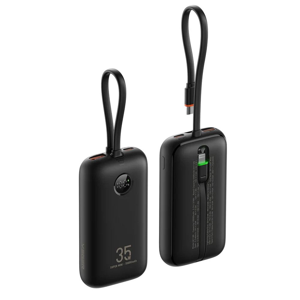 Cablu Acumulator extern Veger K1 (W1188) PD Qc3.0 35W 10000 Mah cu Built-in Typ C / Lightning Negru