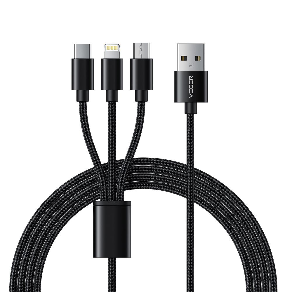Cablu Veger 3in1 USB A To Lightning / Typ C / Micro USB 2,4A 18W V303 1,2 M Negru