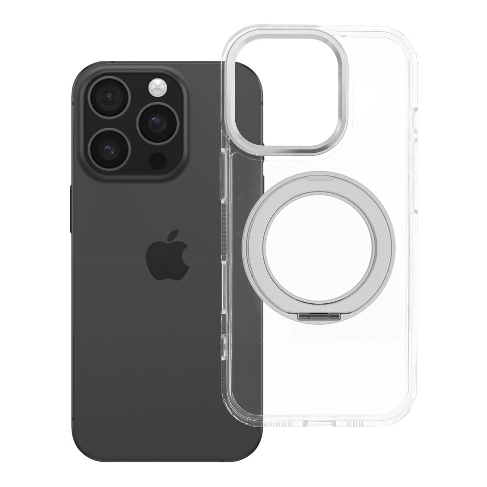Husa pentru iPhone 16 PRO Frame Circle Stand Compatible cu Magsafe Transparent