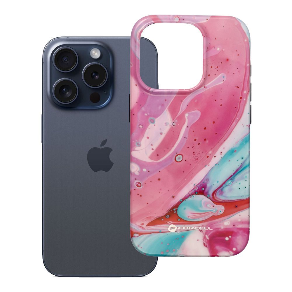 Husa Forcell pentru iPhone 15 PRO F-protect Mirage Compatible cu Magsafe Military Drop-test Roz Marble