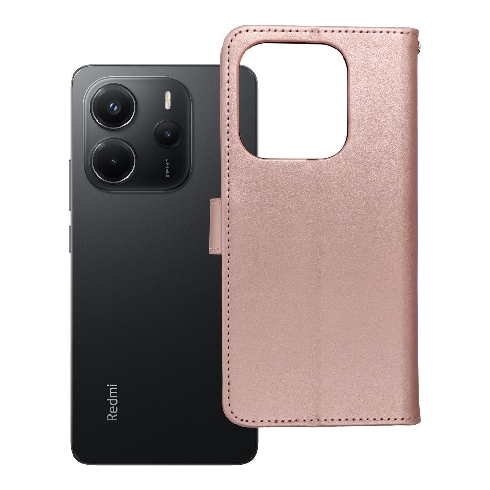 Husa Mezzo Book Flip pentru Xiaomi Redmi Note 14 4G (Global - 164,84mm X 78,15mm X 8,16mm) Teddy Bear Roz auriu