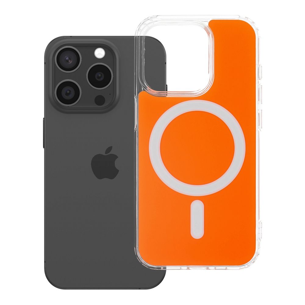 Husa Transparent Fusion Mag pentru iPhone 15 PRO Compatible cu Magsafe Hermes Portocaliu
