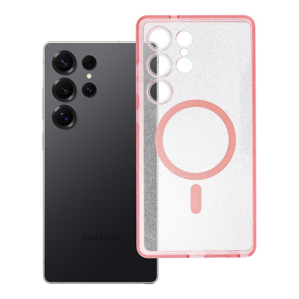 Husa Transparent Mag pentru Samsung S25 Ultra - Glitter (STR) Compatible cu Magsafe Roz Glitter