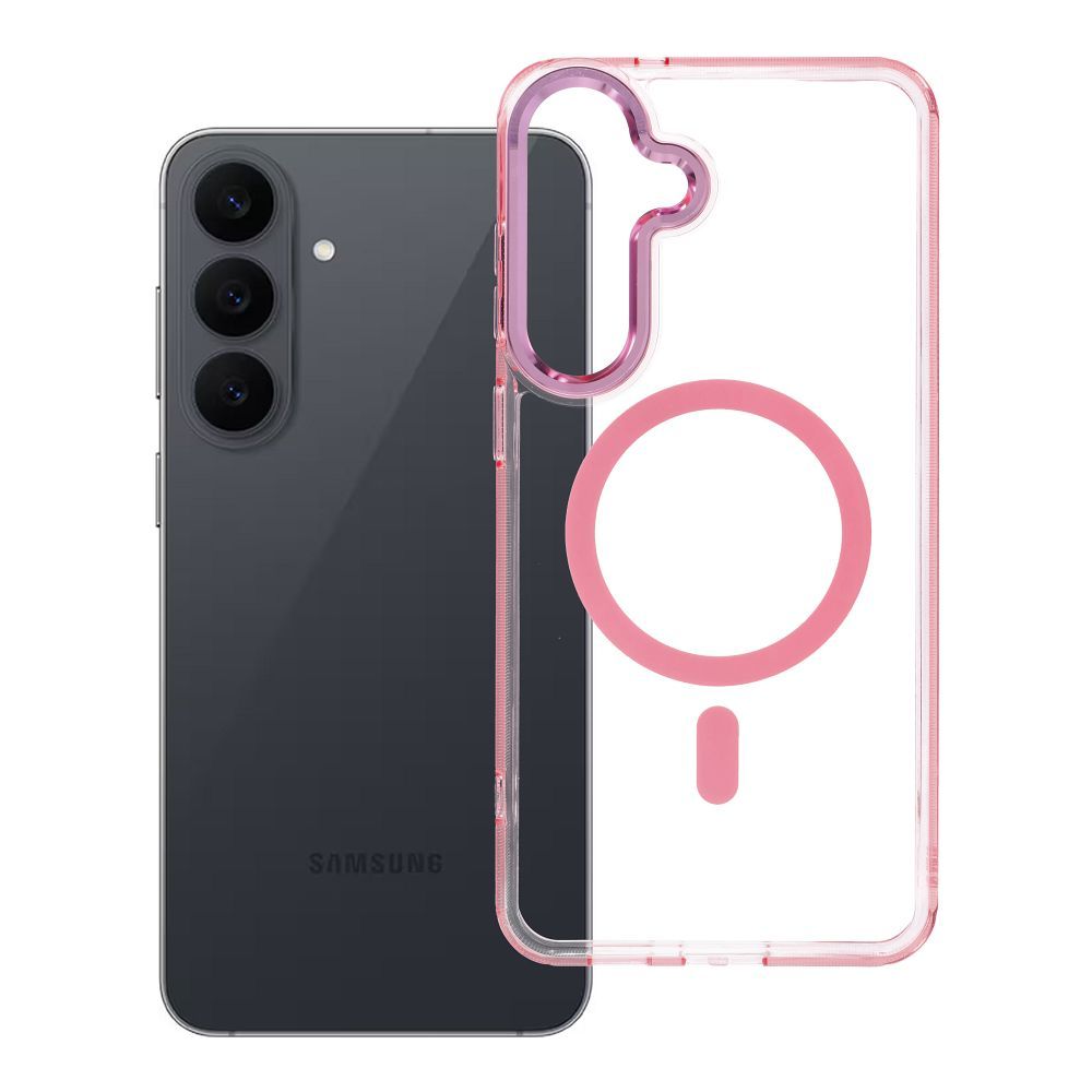 Husa Frame Transparent Hybrid Mag pentru Samsung S26 FE / S25 FE Compatible cu Magsafe Powder Roz