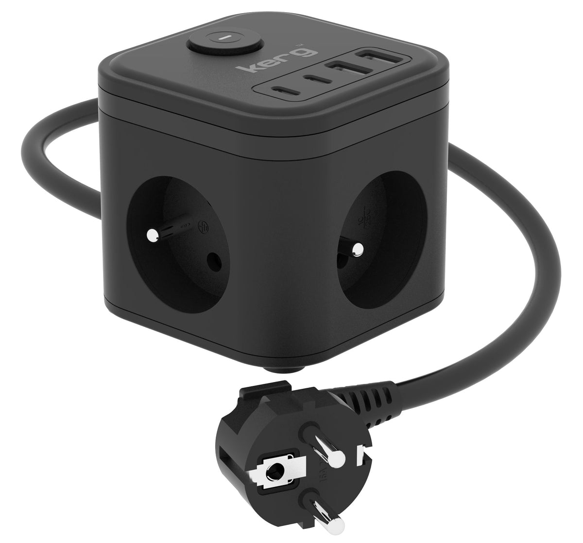 Incarcator Inne Kerg 3-socket Power Cube + Fast Usb-a+Usb-c 1.5m 3×1.5mm2 H05vv-f 16A/250V~ Smart Negru
