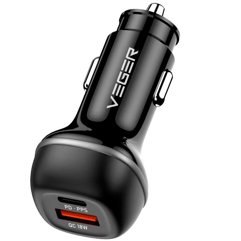 Incarcator auto Veger USB A + USB C QC PD 51W Negru