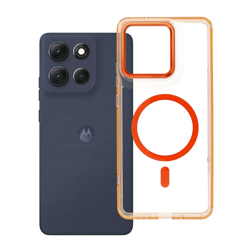 Husa Frame Transparent Hybrid Mag pentru Motorola G86 Compatible cu Magsafe Hermes Portocaliu