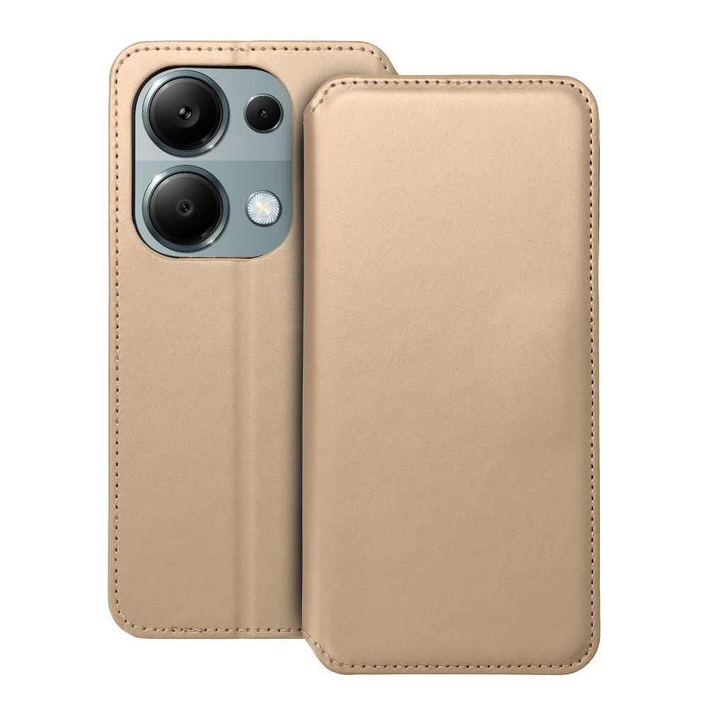 Husa Dual Pocket Flip pentru Xiaomi Redmi Note 13 PRO 4G Book Auriu