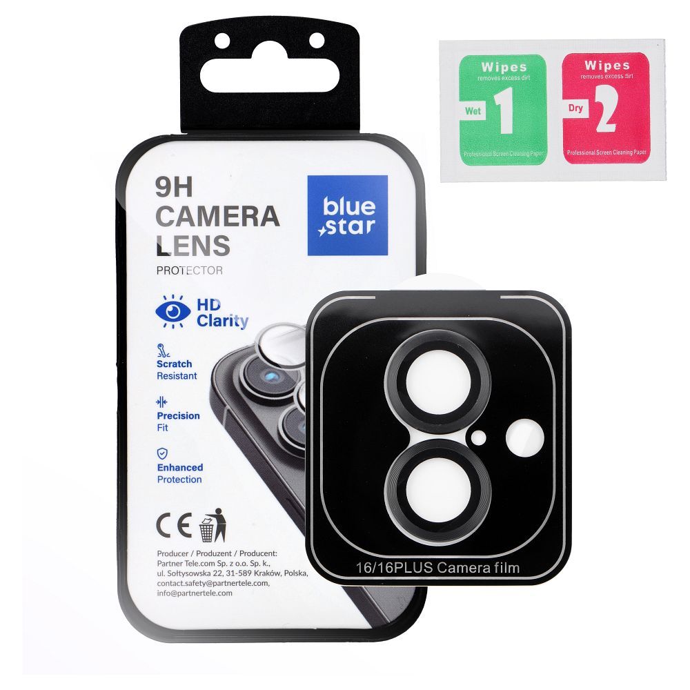 Folie Albastru Star sticla camera pentru iPhone 16 / 16 Plus Easy Install Negru
