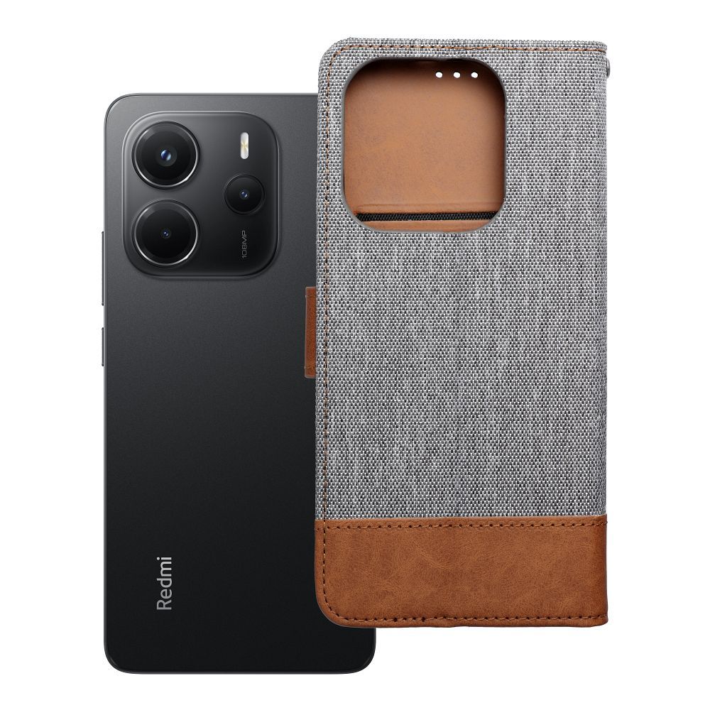 Husa Jeans Book Flip pentru Xiaomi Redmi Note 14 4G (Global - 163,25mm X 76,55mm X 8,16mm) Gri