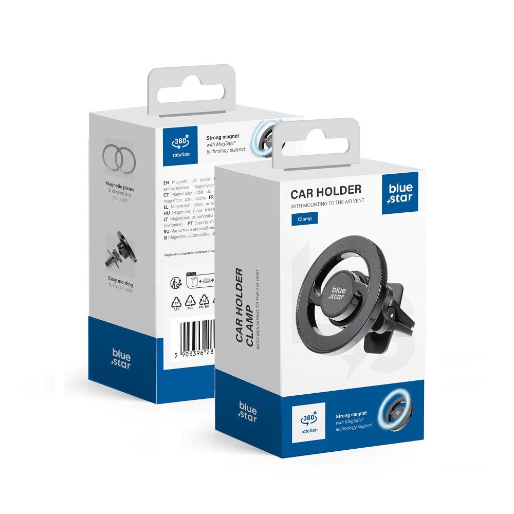 Suport Albastru Star Magnetic Car Phone Compatible cu Magsafe Clamp grila de ventilatie Negru