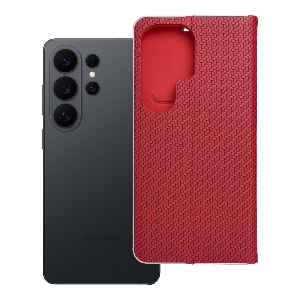 Husa Luna Book Carbon Flip pentru Samsung S26 Ultra Rosu