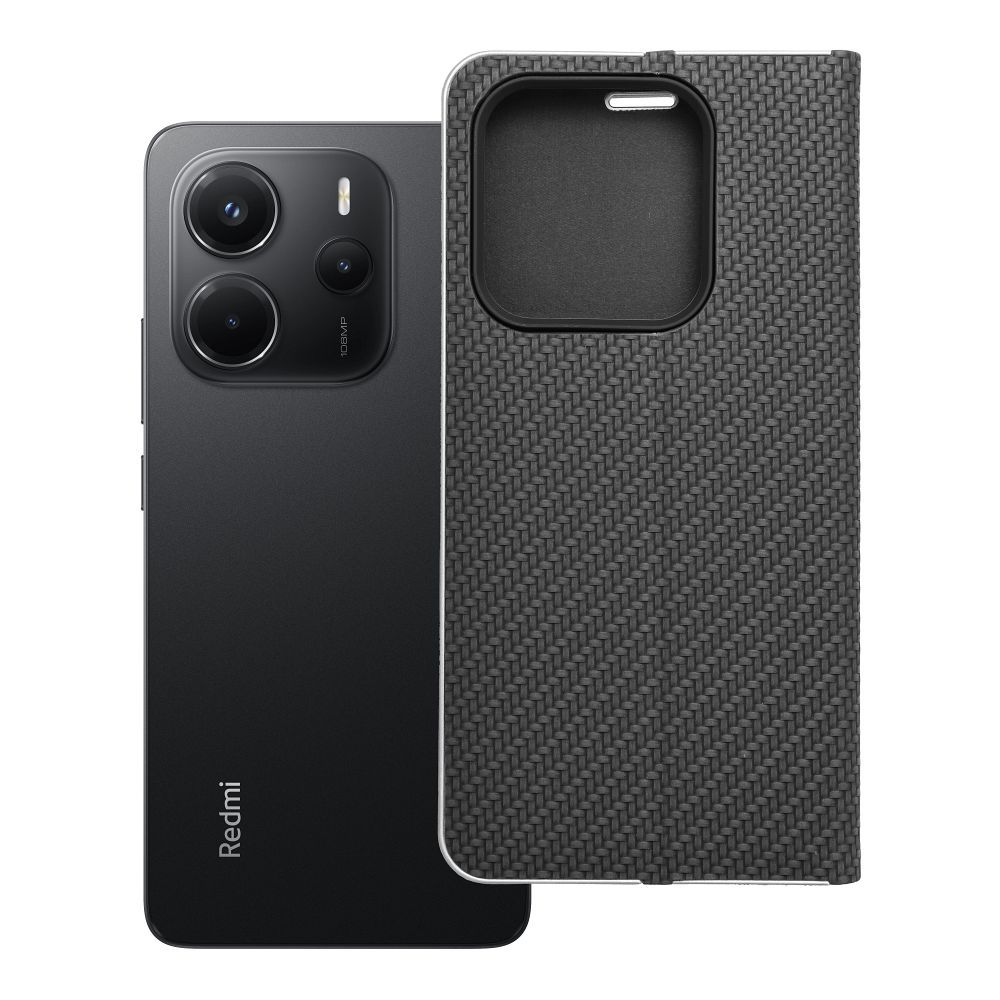 Husa Luna Book Carbon Flip pentru Xiaomi Redmi Note 14 5G Negru