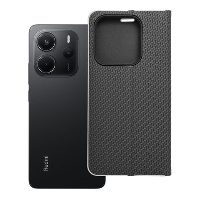 Husa Luna Book Carbon Flip pentru Xiaomi Redmi Note 14 5G Negru