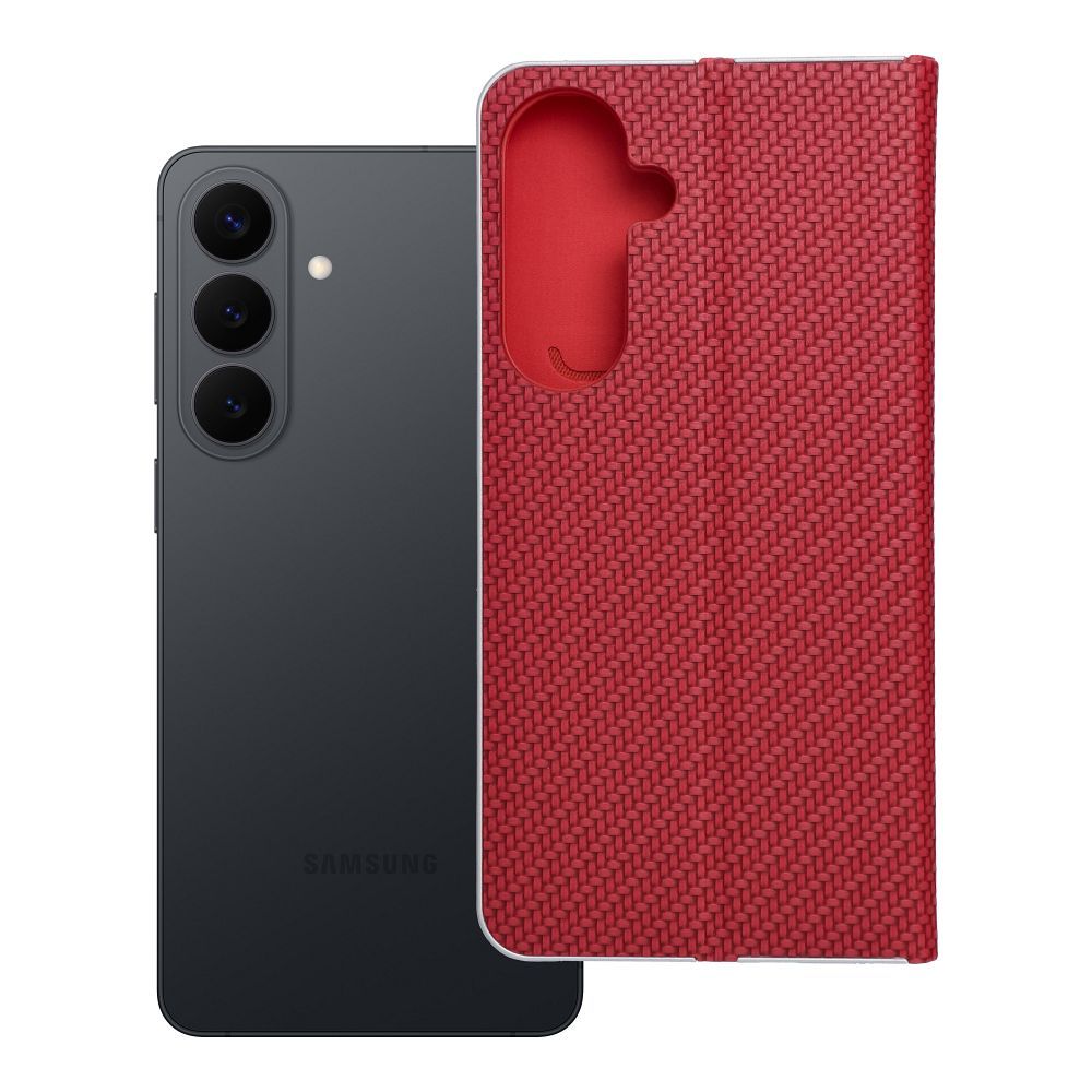 Husa Luna Book Carbon Flip pentru Samsung S26 Plus Rosu
