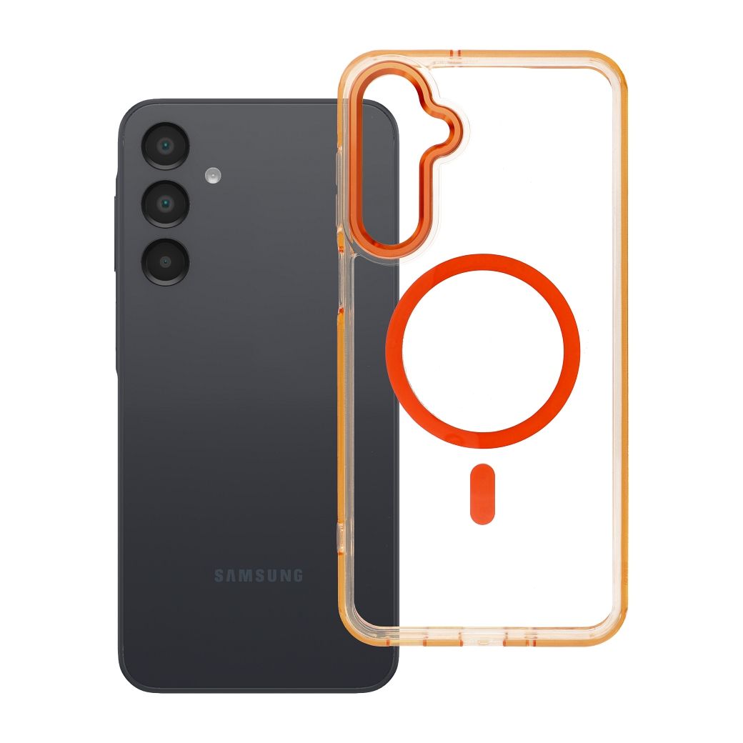 Husa Frame Transparent Hybrid Mag pentru Samsung A16 Compatible cu Magsafe Hermes Portocaliu