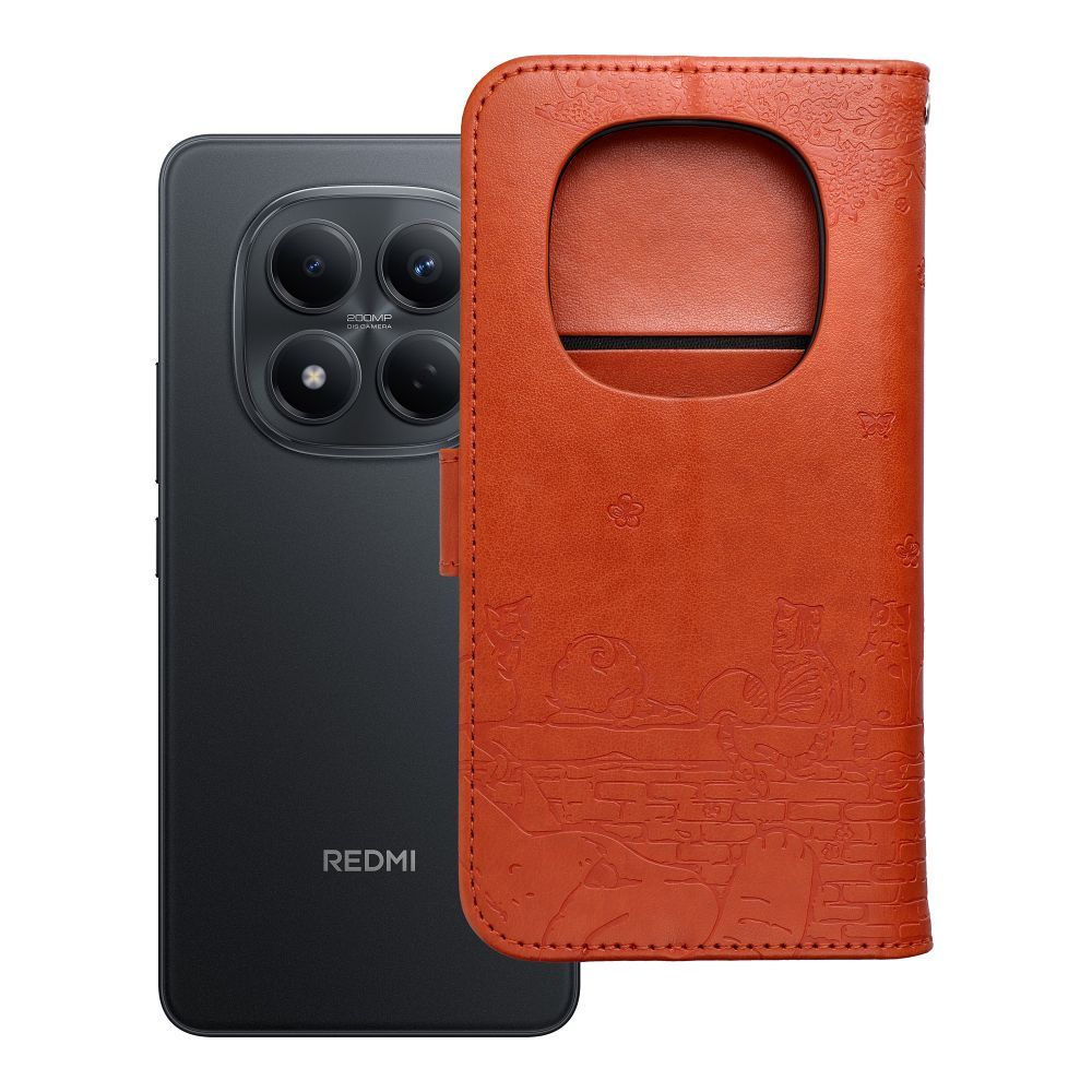 Husa Mezzo Book Flip pentru Redmi Note 15 PRO 4G Cats Maro