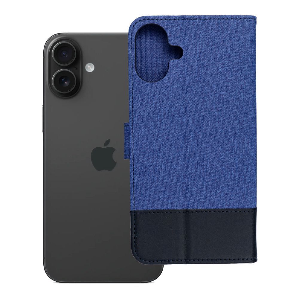 Husa Gomma Book Flip pentru iPhone 16 Plus Albastru