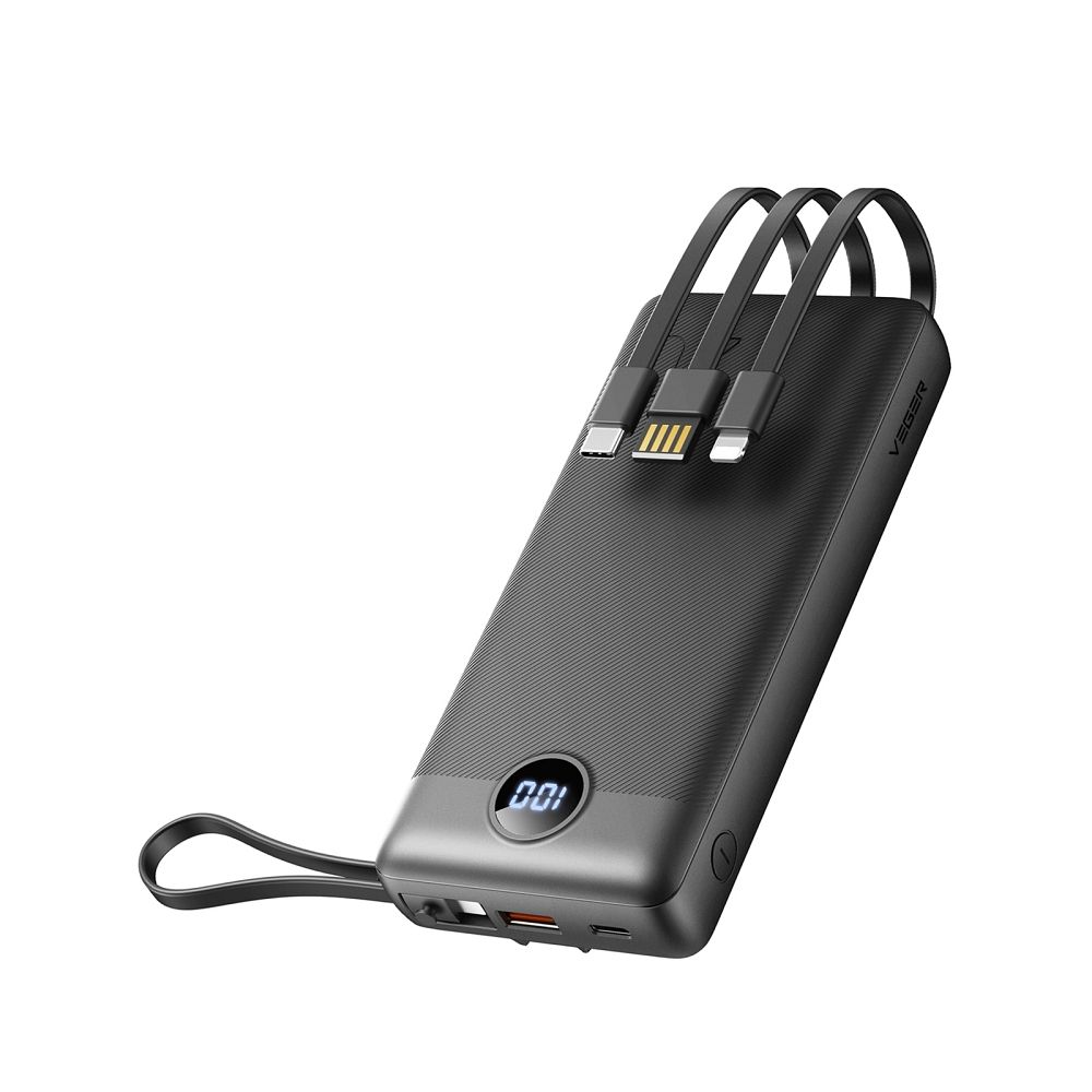 Cablu Veger Acumulator extern C20 (W2047 / W2059) 20000 Mah cu Built-in Micro-usb / Type C / Lightning Negru