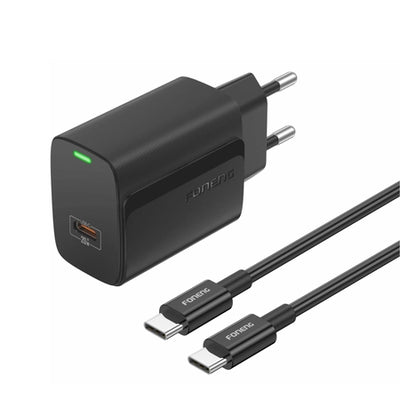 Cablu Foneng Incarcator priza Eu65 PD 20W 1xUSB-C + Usb-c - Usb-c Negru