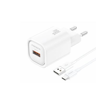 Cablu Foneng Incarcator priza Eu68 18W 1xUSB Qc3.0 + Usb-c Alb