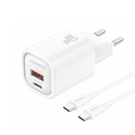 Cablu Foneng Incarcator priza Eu70 PD 20W 1xUSB-C + 1xUSB Qc3.0 + Usb-c - Usb-c Alb