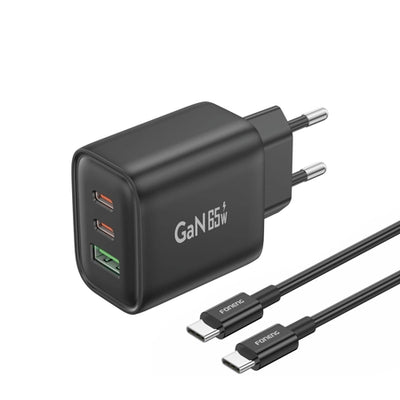 Cablu Foneng Incarcator priza Gan10-eu - USB + 2xType C - QC 4.0+ PD 65W (Samsung Super Fast Charge) cu Type C To Type C