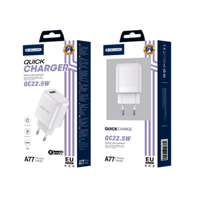 Cablu Jellico Incarcator priza A77 22,5W 1xUSB Qc3.0 + Lightning Alb
