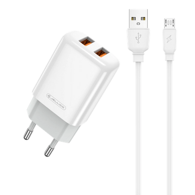 Cablu Jellico Incarcator priza Eu02 2.4A 12W 2xUSB + Micro Alb
