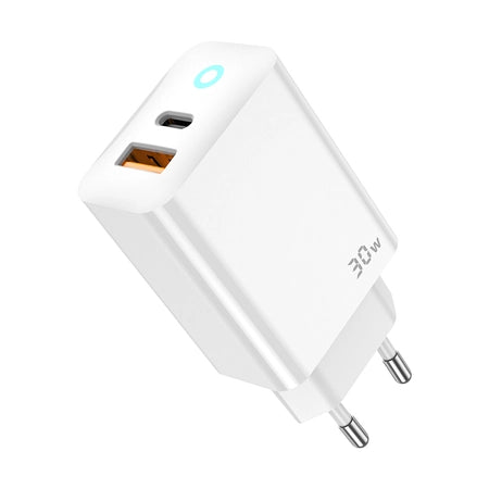 Incarcator priza Jellico Eu13 Gan PD 30W 1xUSB-C + 1xUSB Qc3.0 Alb