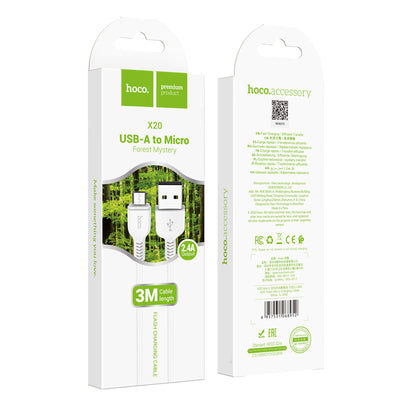 Cablu Hoco X20 Micro USB 3.1A 3M Alb