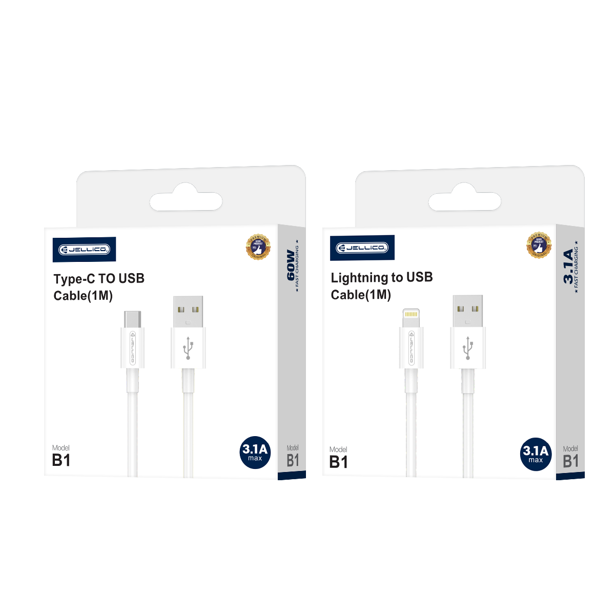 Cablu Jellico B1 Usb-c 3.1A 1M Alb