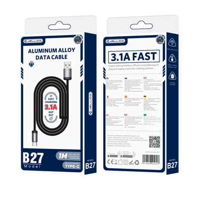 Cablu Jellico B27 Usb-c 3.1A 1M Negru