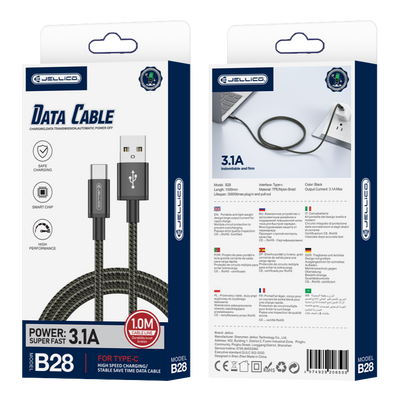 Cablu Jellico B28 Usb-c 3.1A 1M Negru