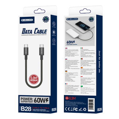 Cablu Jellico B28 Usb-c - Usb-c PD 60W 0.3M Negru