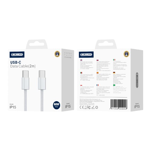 Cablu Jellico Ip15 Usb-c - Usb-c PD 60W 2M Alb