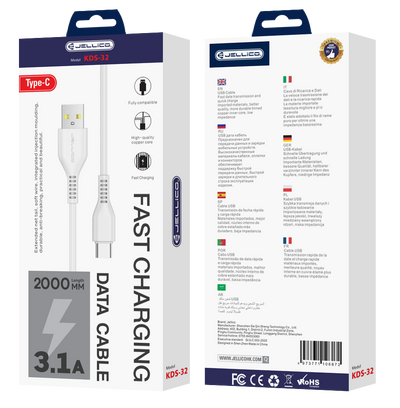 Cablu Jellico Kds-32 Usb-c USB 3.1A 2M Alb