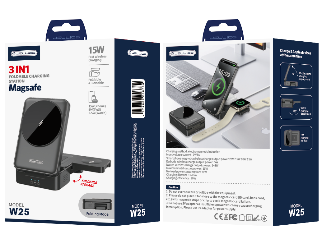 Incarcator wireless Jellico 3in1 W25 15W Negru