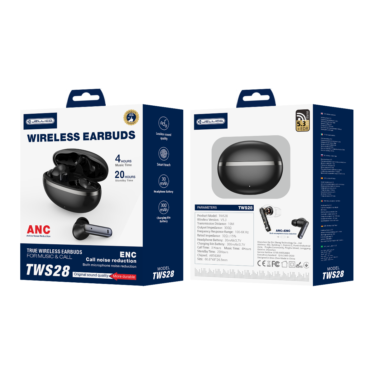 Casti Jellico Wireless (ANC+ENC) Tws28 Negru