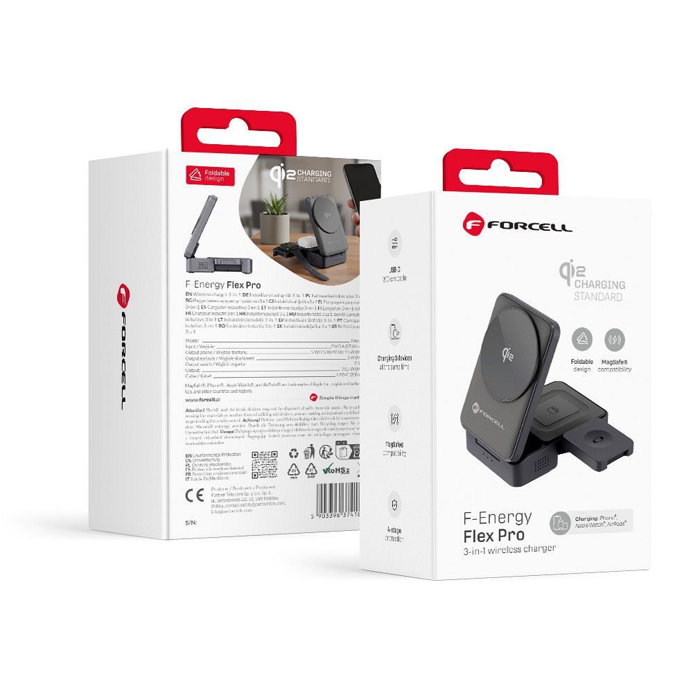 Incarcator wireless Forcell F-energy 3in1 Flex Pro Qi2 Compatible cu Magsafe (F-05) Argintiu