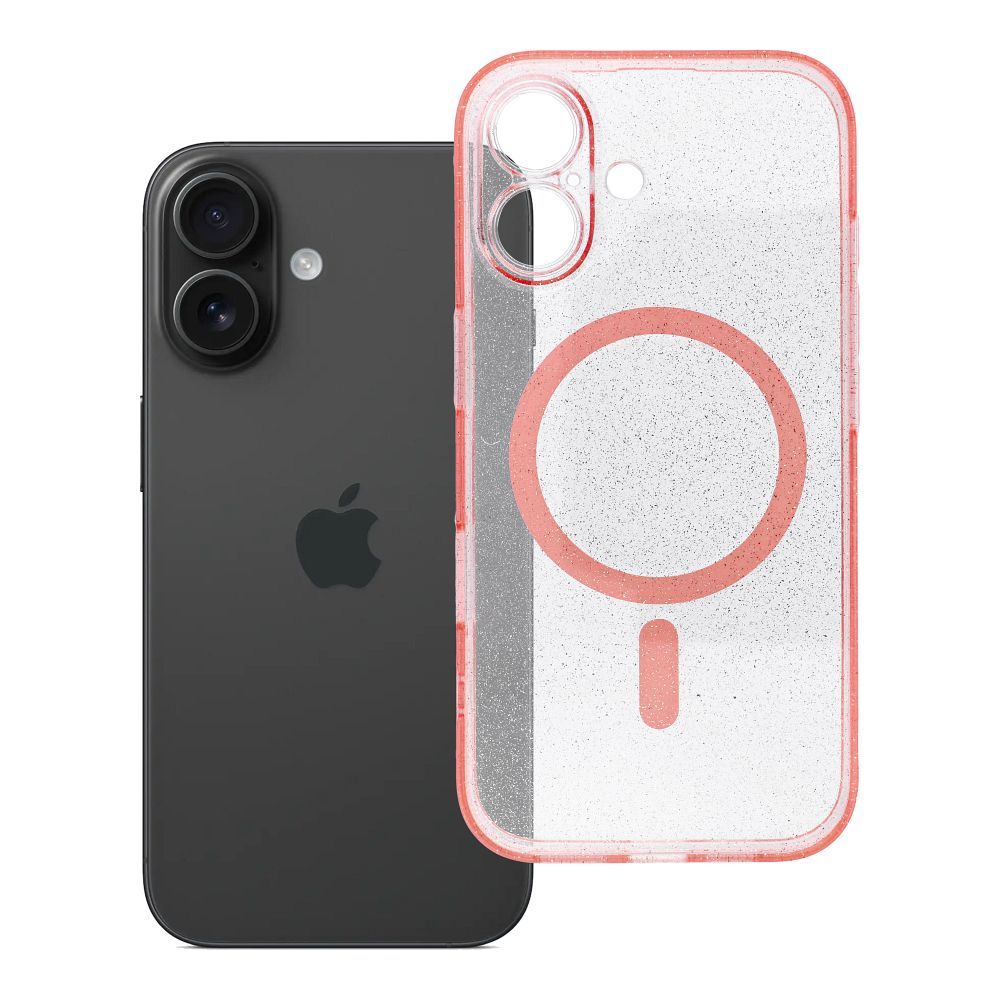 Husa Transparent Mag pentru iPhone 16 - Glitter (STR / Camera Protection) Compatible cu Magsafe Roz Glitter