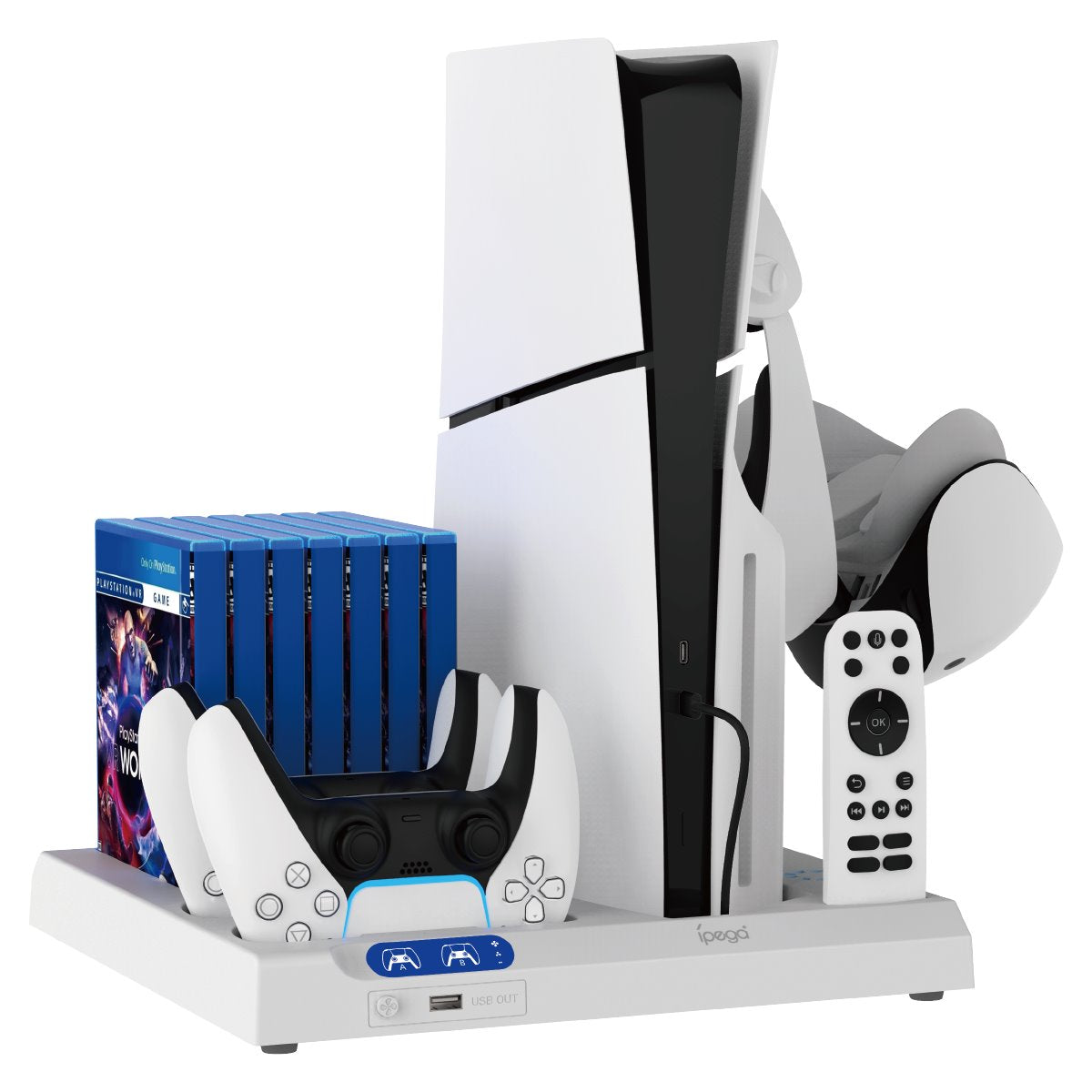 Incarcator priza Ipega All-in-one Charging Stand cu Cooling pentru PS5/PS5 Slim/PS5 Pro Alb